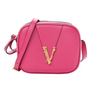 Versace Virtus Vibrant Pink Crossbody Bag with Gold Accent
